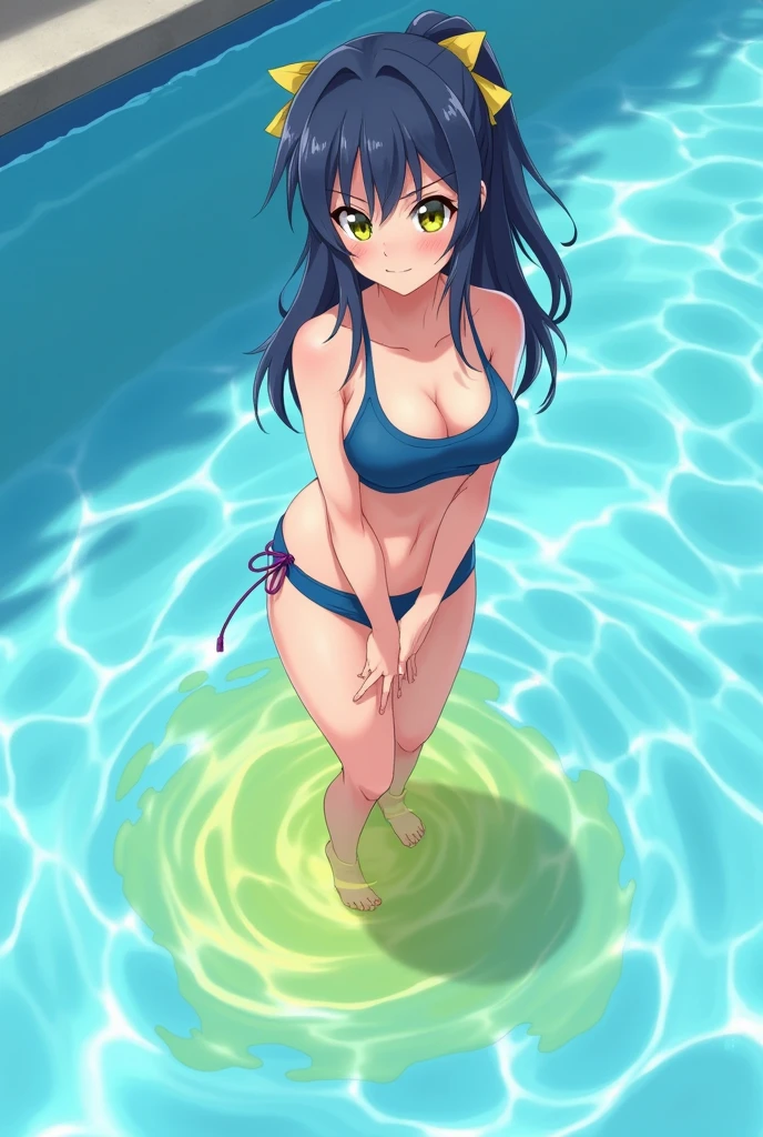 Onsen Japanese Woman Cute Anime Wear only bandeau Blue hair