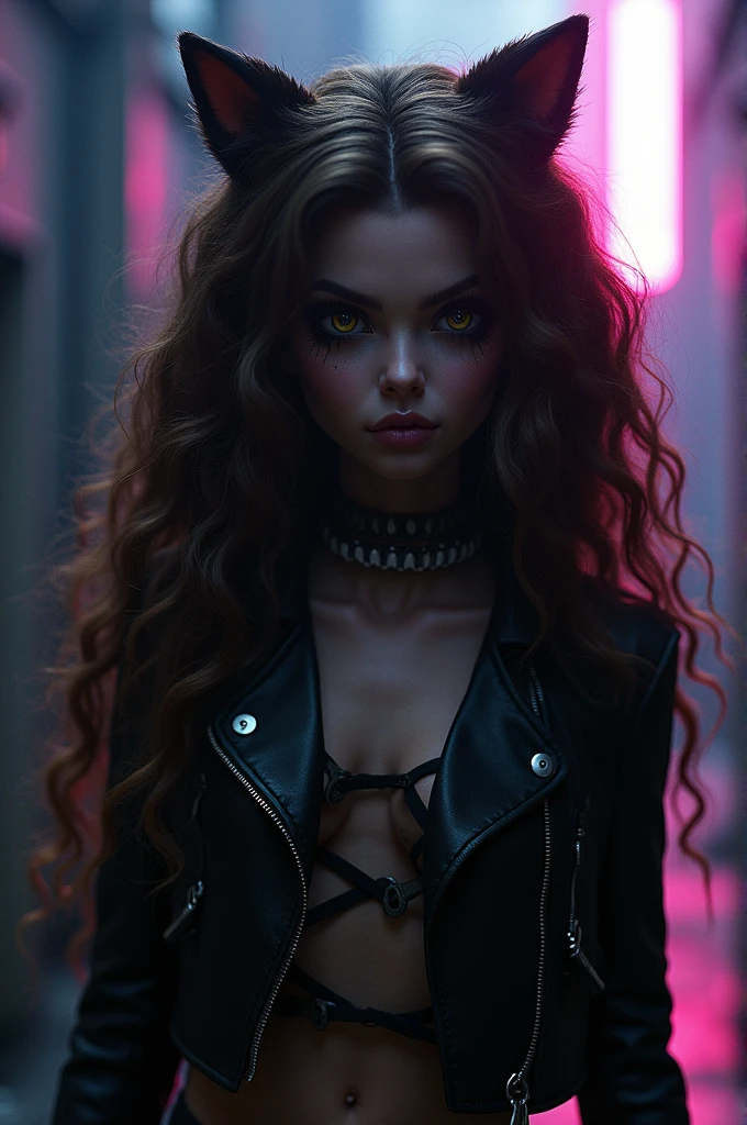 Do a dark fantasy 70s movie photo from Clawdeen wolf from monster high