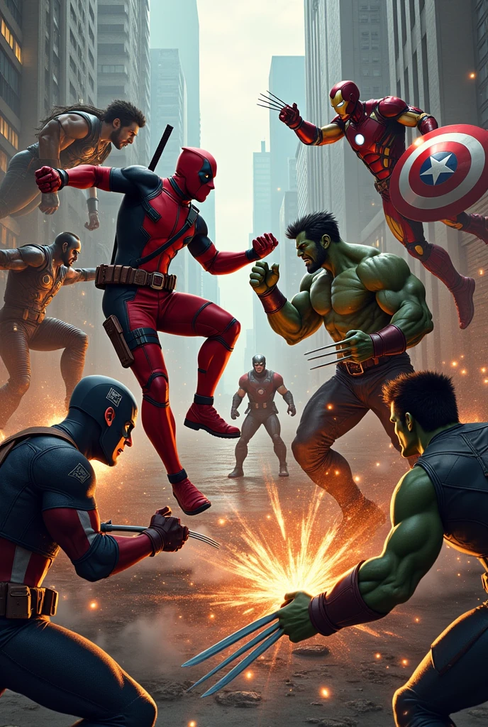 Deadpool and Wolverine fight the Avengers 