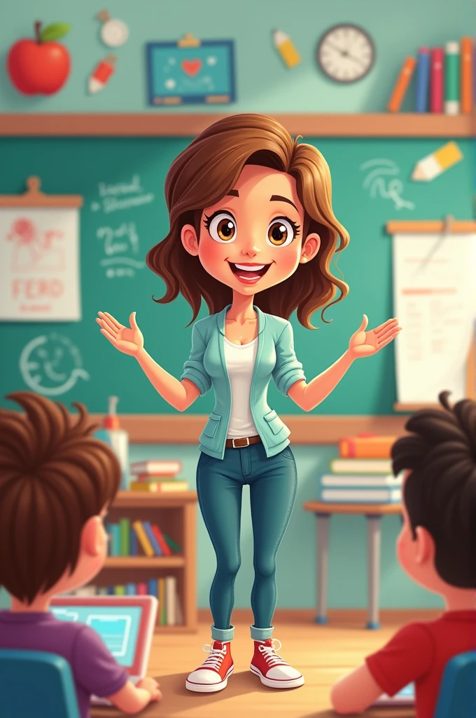 Teacher Cartoon photo With background and ask questions for students 
