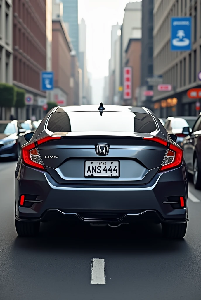 A honda civic  back number plate with the name of ans 444