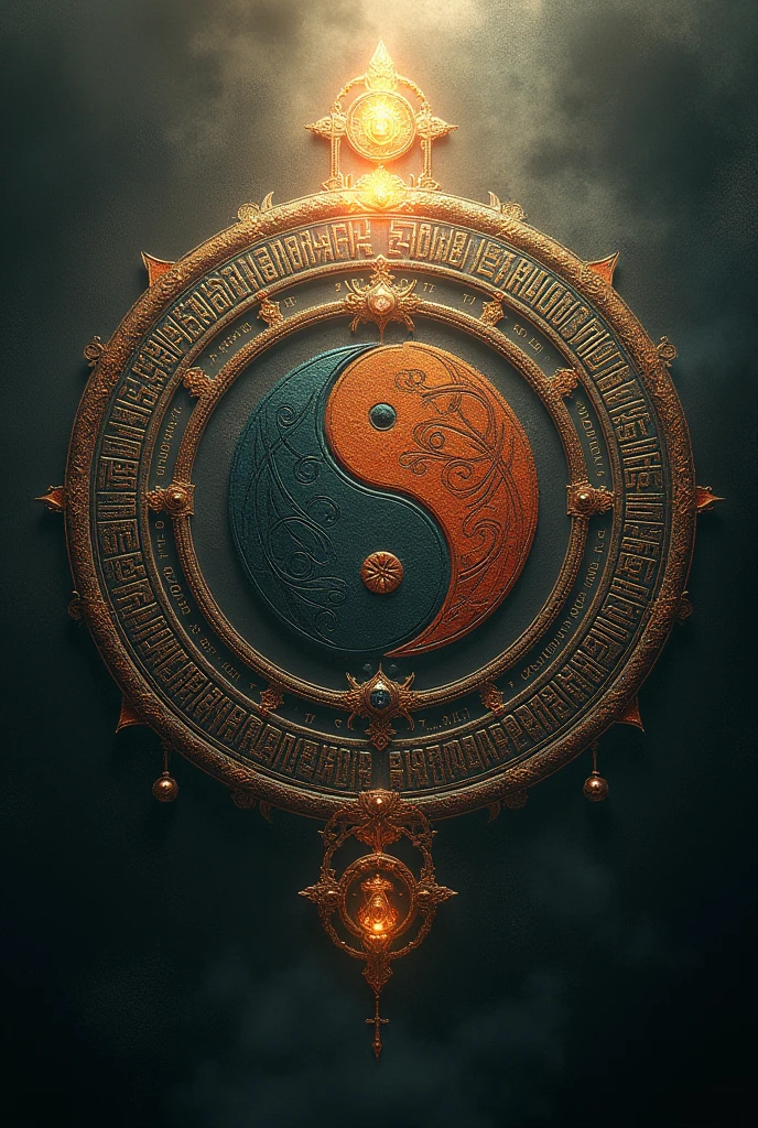Magical sigil with 72 names of the demons of Solomon, with the 72 names of God, yin yang