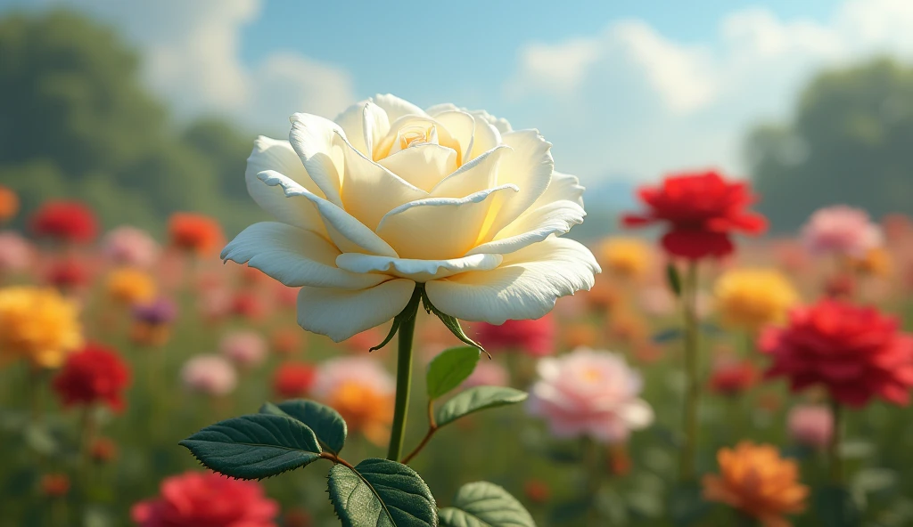 2024; (masterpiece, best quality) white rose in the foreground; field of flowers