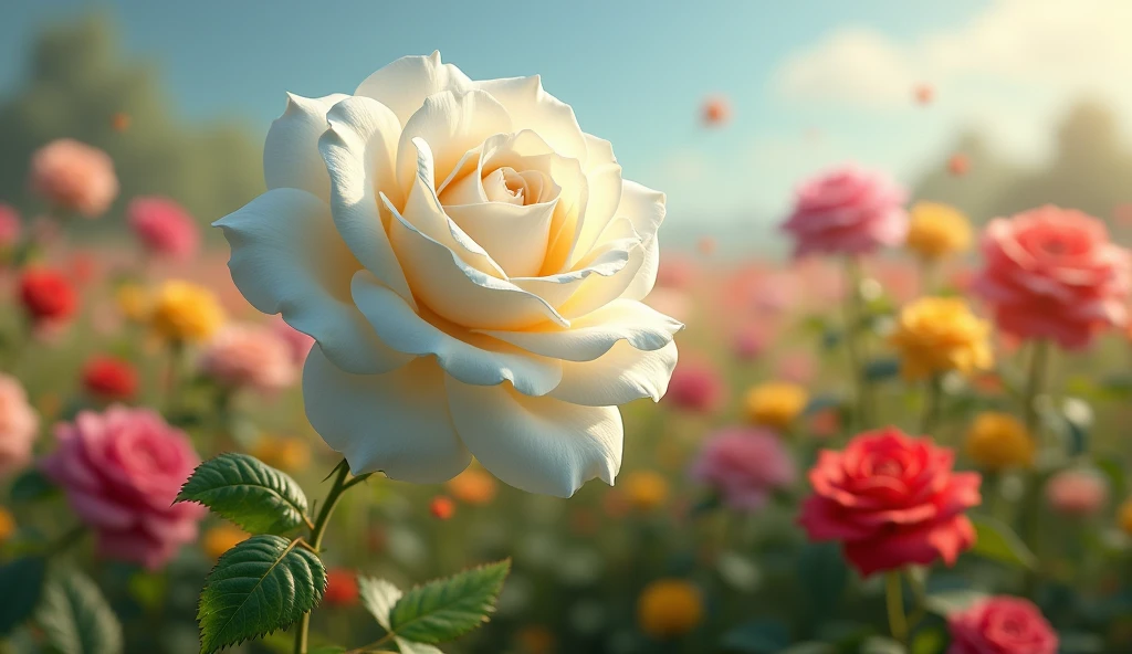 2024; (masterpiece, best quality) white rose in the foreground; field of flowers
