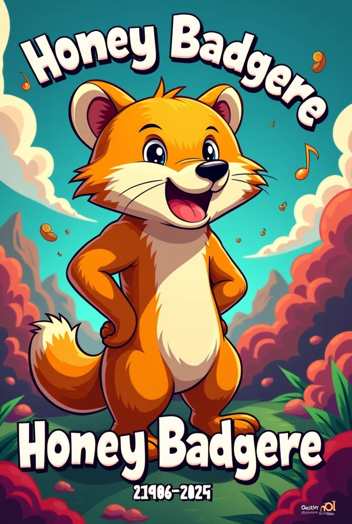 Create a Catoon music art cover with song tilte ”honey badgere” and artist name BBCliQ. song produced by BBCliQ