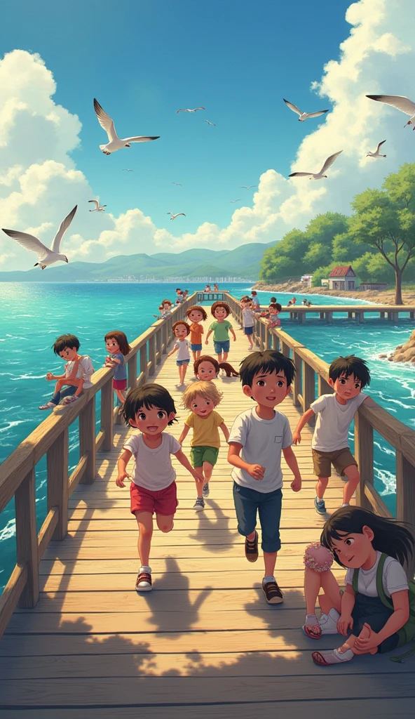 A group of children on a pier.