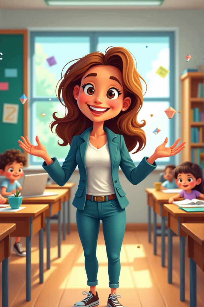 Teacher Cartoon photo with background and ask questions for students
