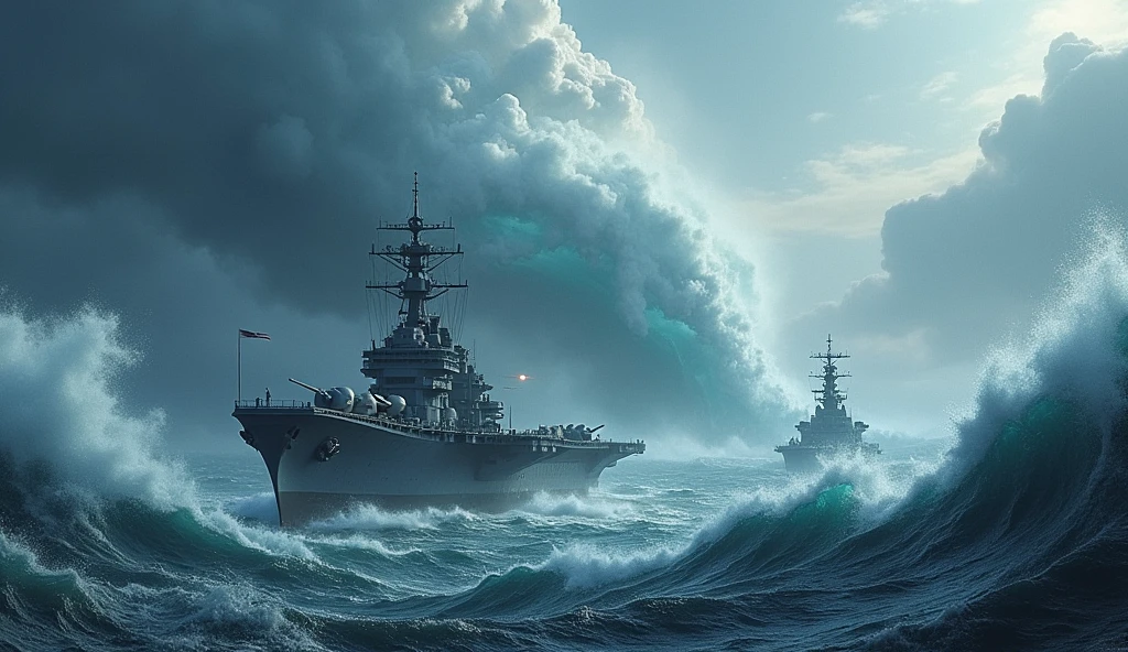 2024; (masterpiece, best quality) destroyed sea; giant waves; naval battles between aircraft carriers