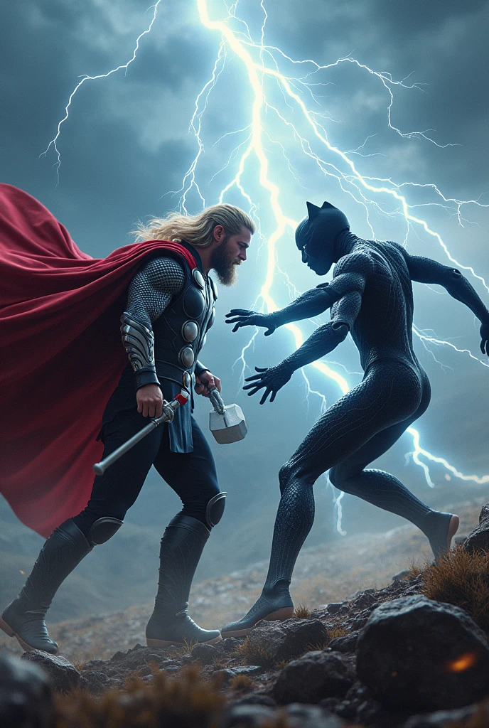 Fight with Thor and black panther