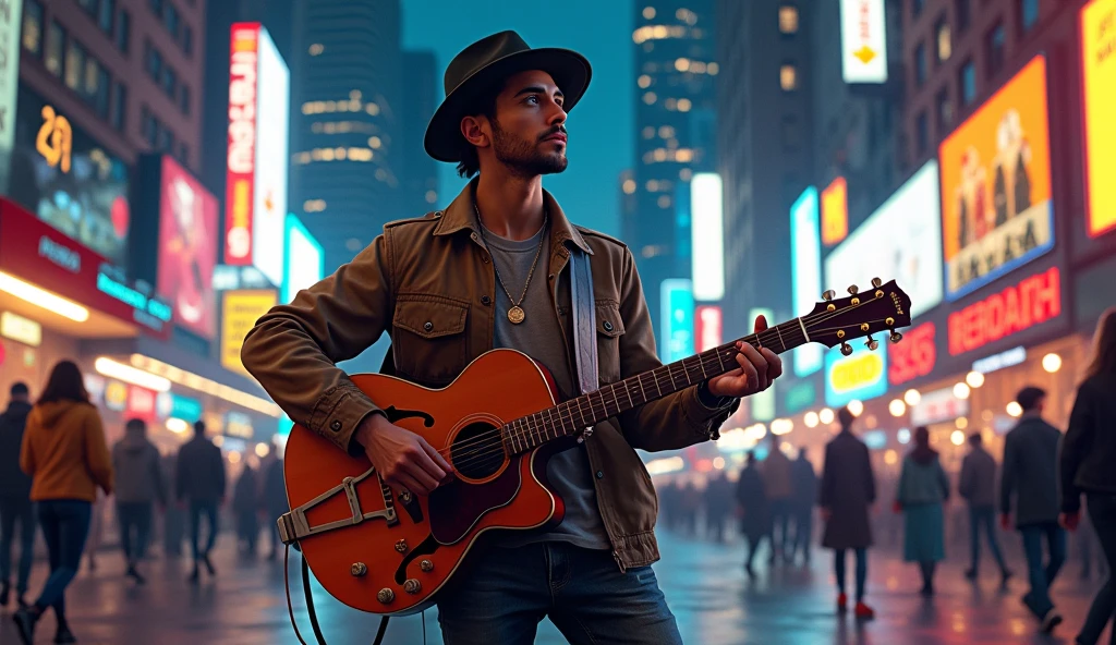 2024; (masterpiece, best quality) man playing guitar on the street( New York)
