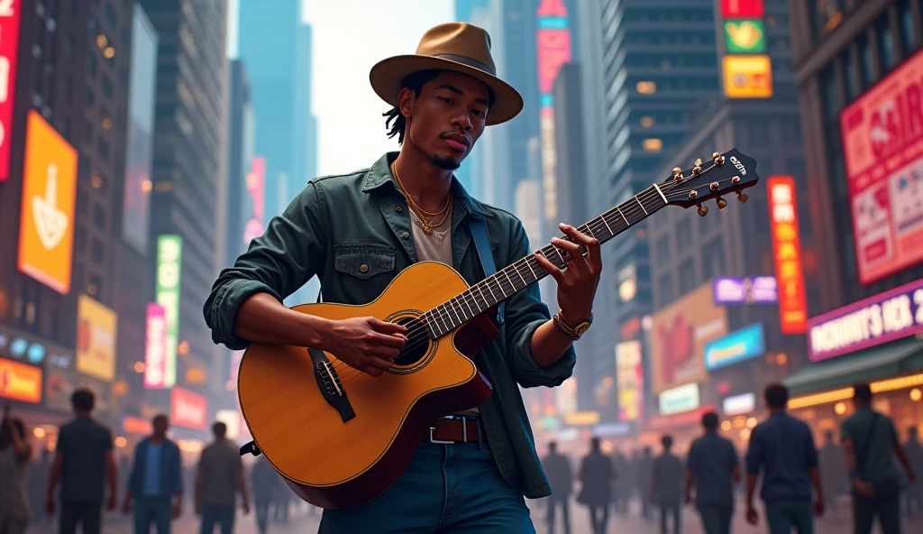 2024; (masterpiece, best quality) man playing guitar on the street( New York)
