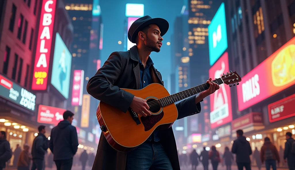 2024; (masterpiece, best quality) man playing guitar on the street( New York)