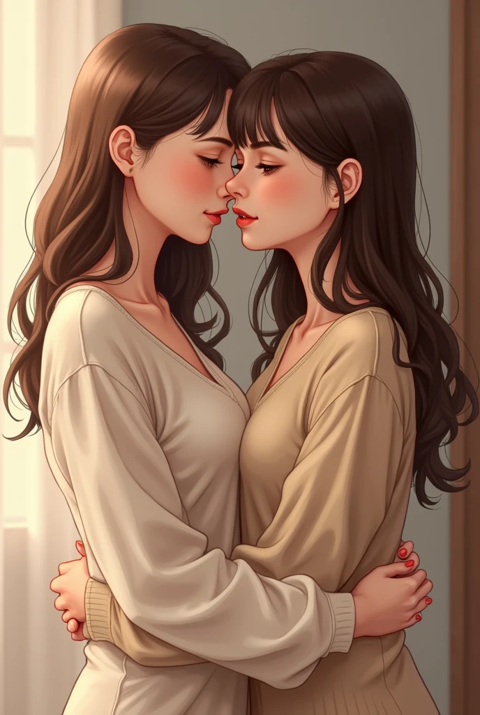2 women kissing hugs