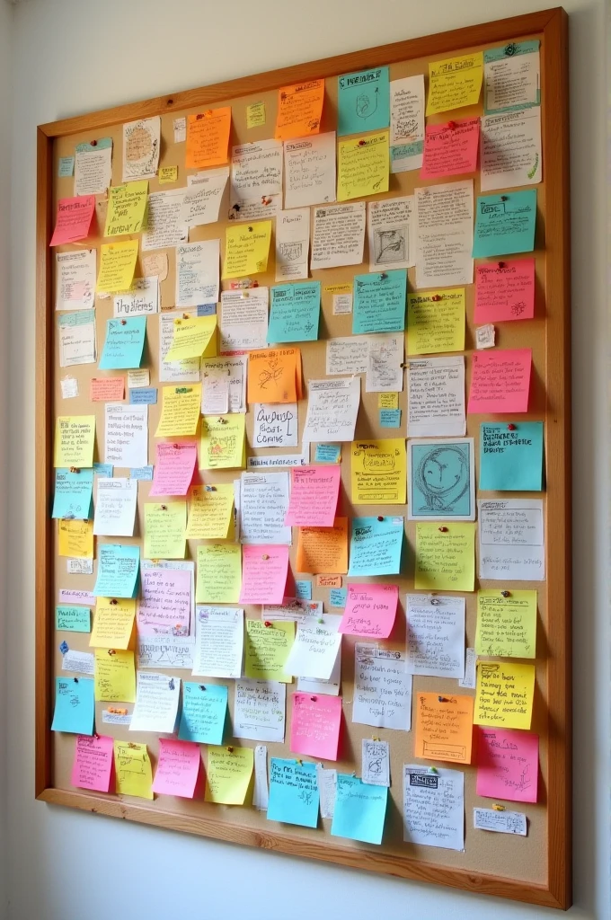 A big board with little notes on it