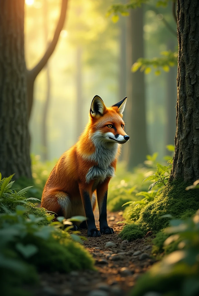 realistic photography, fox, forest