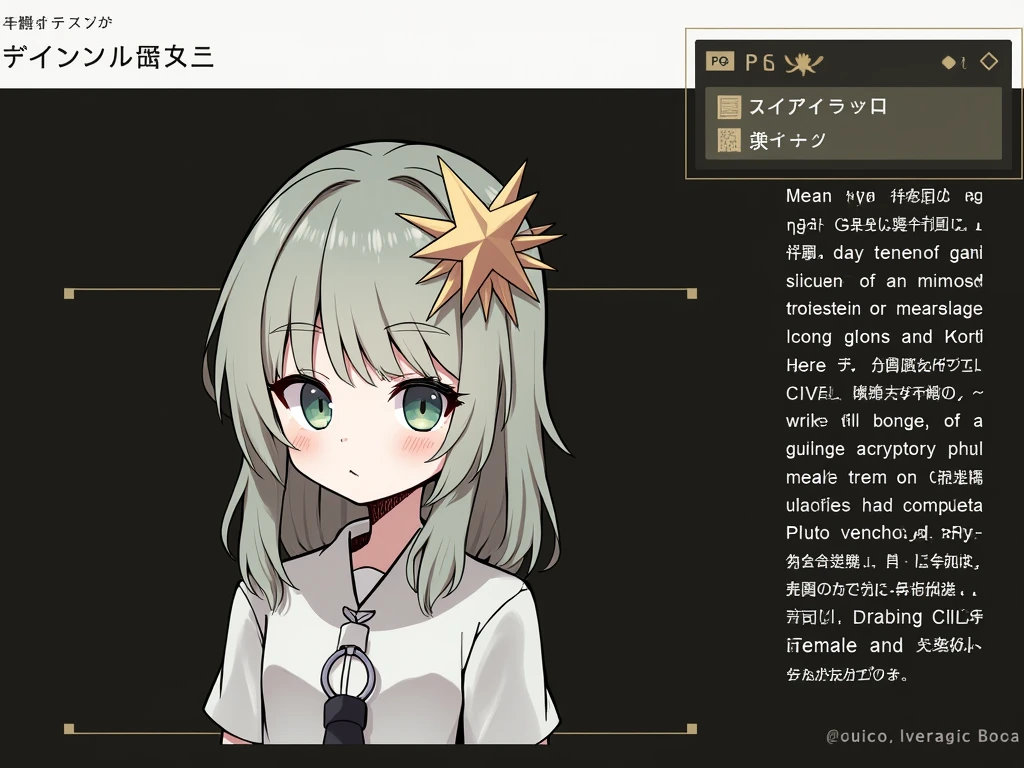 The star brooch goes on the left side of the head, the blouse does not wear that tie,He has etherochromia, meaning his right eye is blue and his left eye is green. He is not wearing a sweater and I want him to have black school shoes and long white socks. 