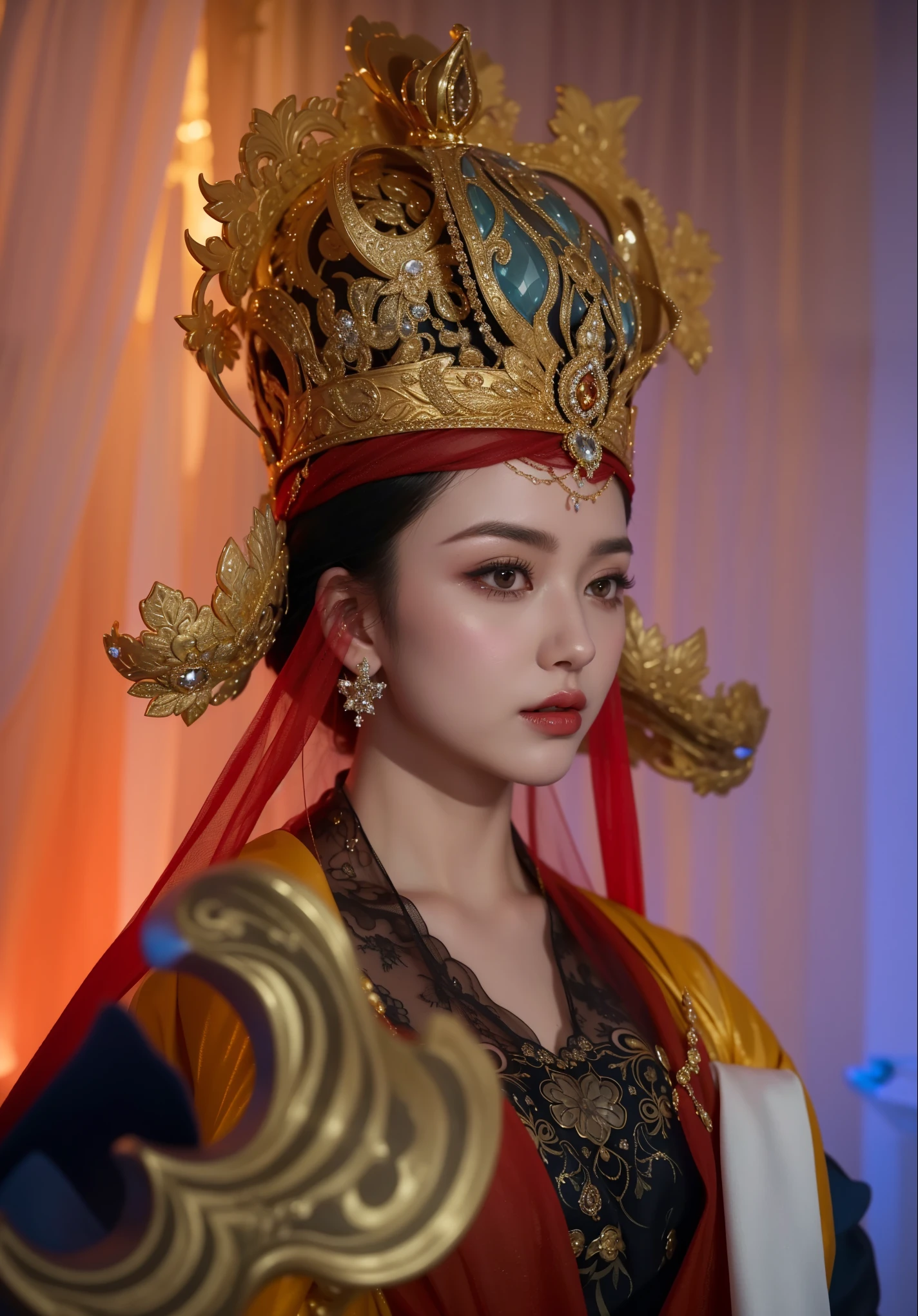 Royal sisters，Exquisite eyes，Frozen Queen，Put the crown on your head，Detailed facial expressions body，Tall and big，Glamorous characters，Leg length，4K，HD，Sensual，White translucent lace，白皙full image，Little cherry mouth，Beautiful and lovely，full image，Glossy Gel Coat，Vampire Queen in luxurious robes，Have a tattoo(Intricate tattoo designs)，Ice Princess，Rich facial details，Gold diamonds，Luxurious and exquisite jewelry，Lace Printed Silk Dress，The empress wore an extremely luxurious crown