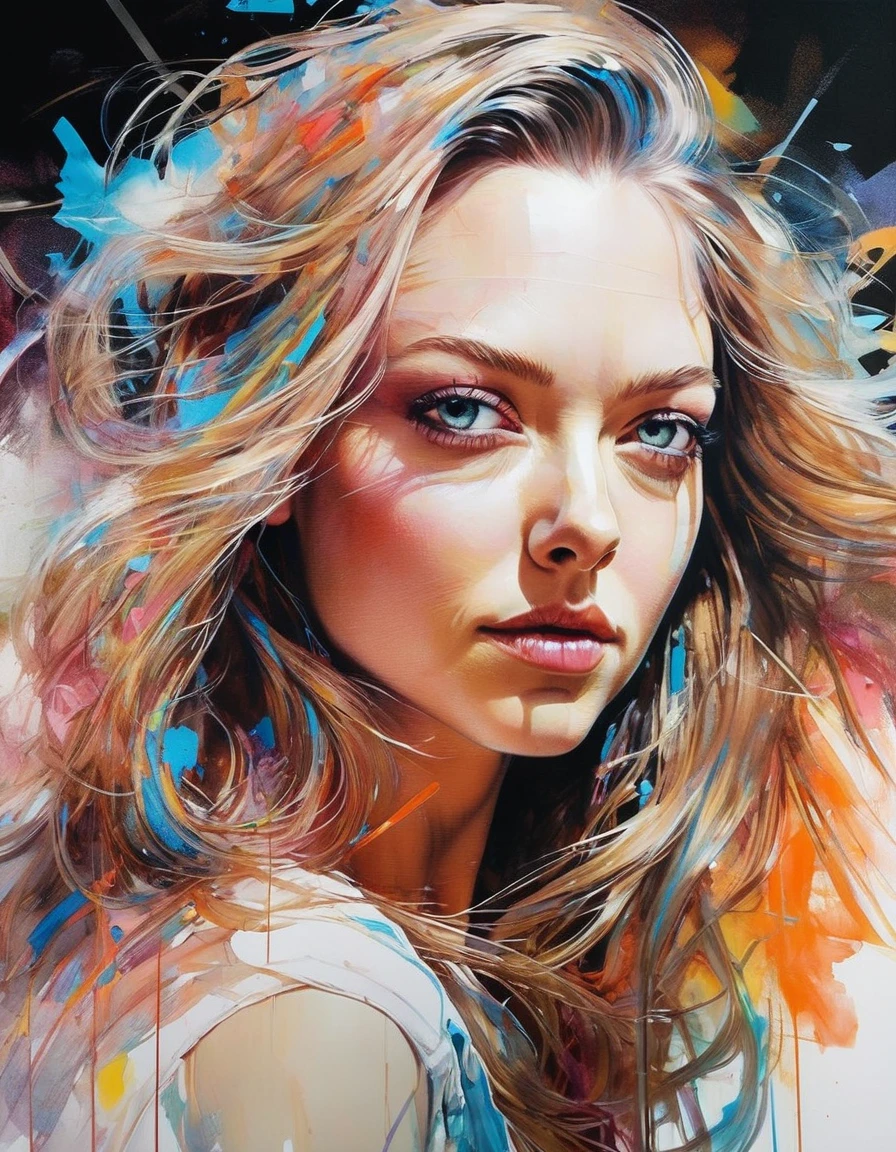 amndsyfrdsoph woman wearing fancy street wear, neon light, centered| intricate| highly detailed| breathtaking beauty| precise lineart| vibrant| comprehensive cinematic| Carne Griffiths| Conrad Roset, 8k, oil painting, cinematic lighting, best quality, highres, dynamic pose 