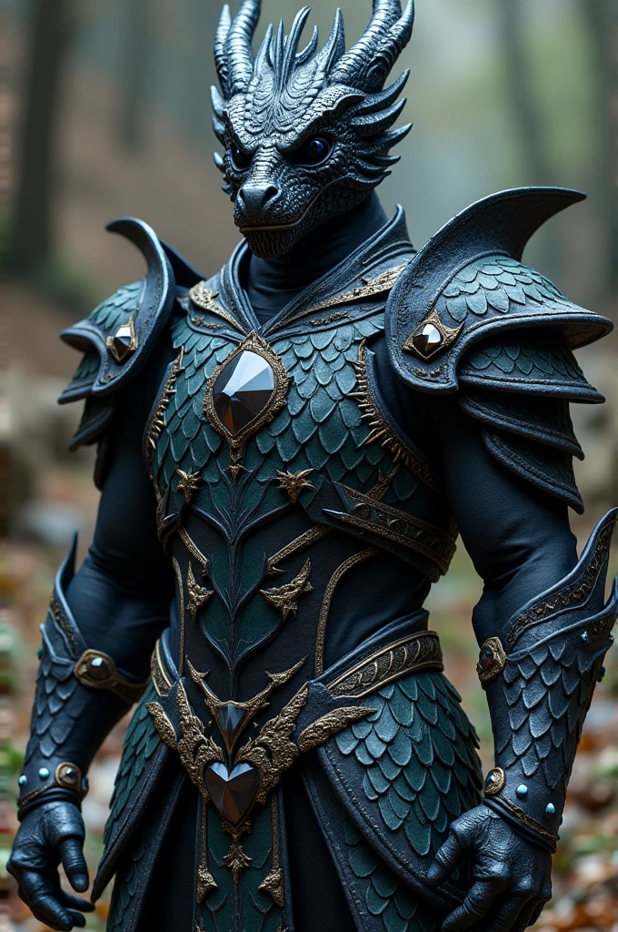 A metal base of Dragon scales that covers the torso,
- An Adamantine coating that reinforces the dragon armor,
- Dark Gems embedded in the chest,
- An additional layer of Shadowsteel covering the chest