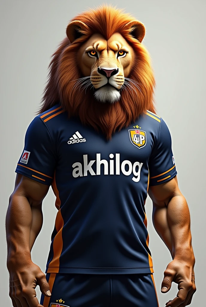 Lion wearing a esports jersey with text “AKHILOG” written on it in white color with team logo in text “4PV”