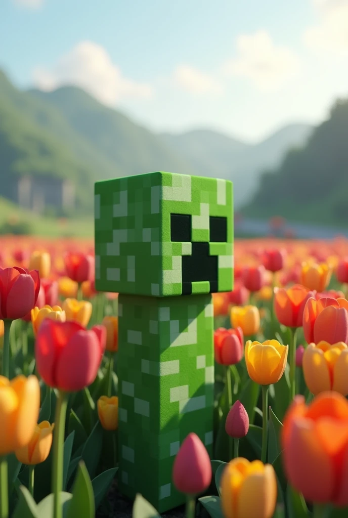 Creeper de Minecraft y tulipanes