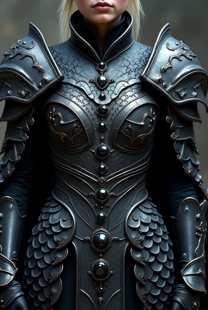 Chestpiece A metal base of Dragon scales that covers the torso,
- An Adamantine coating that reinforces the dragon armor,
- Dark Gems embedded in the chest,
- An additional layer of Shadowsteel covering the chest