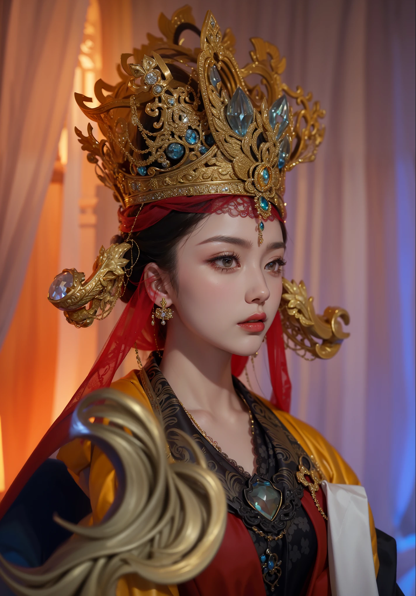 Royal sisters,Exquisite eyes,Frozen Queen,Put the crown on your head,Detailed facial expressions body,Tall and big,Glamorous characters,Leg length,4K,HD,Sensual,White translucent lace,白皙full image,Little cherry mouth,Beautiful and lovely,full image,Glossy Gel Coat,Vampire Queen in luxurious robes,Have a tattoo(Intricate tattoo designs),Ice Princess,Rich facial details,Gold diamonds,Luxurious and exquisite jewelry,Lace Printed Silk Dress,Empress Wu Zetian wearing the most luxurious Chinese crown