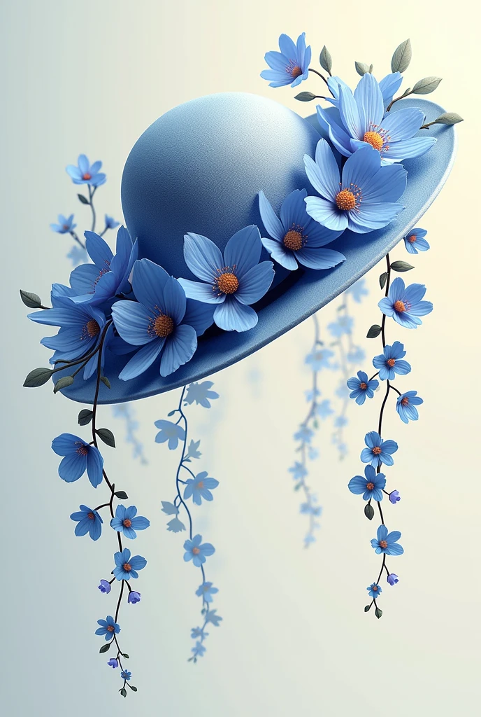 Blue and orchid flower design Make it around the hat like hanging flowers from a vine. It hanging edge of the hat long vine and flowers should hang to the down