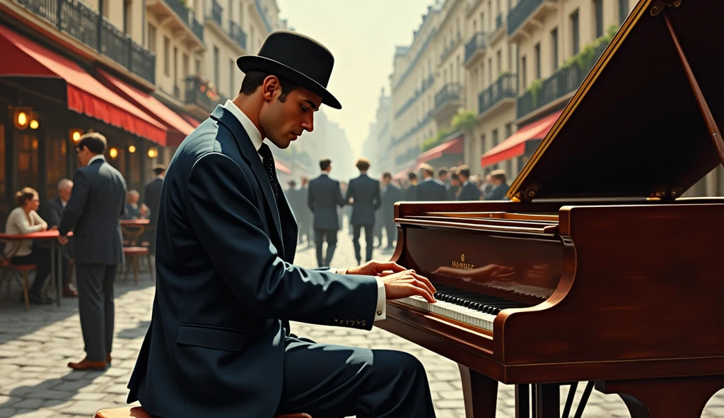 1934; (masterpiece, best quality) man playing Piano on the street(Paris)
