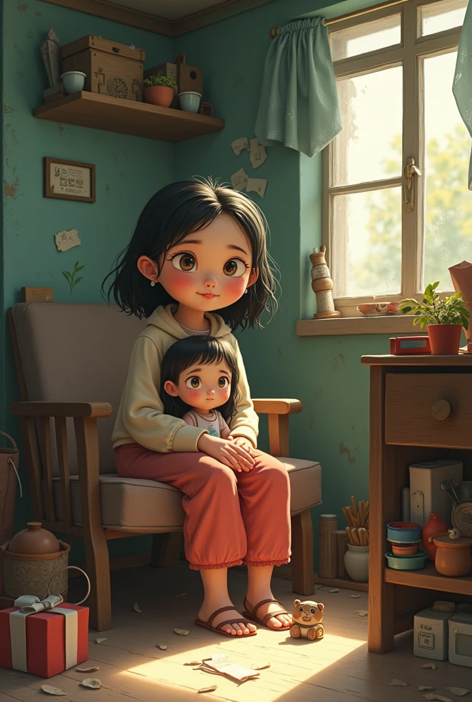 Mia, a young girl living in a small, rundown apartment with her grandmother. Image animated