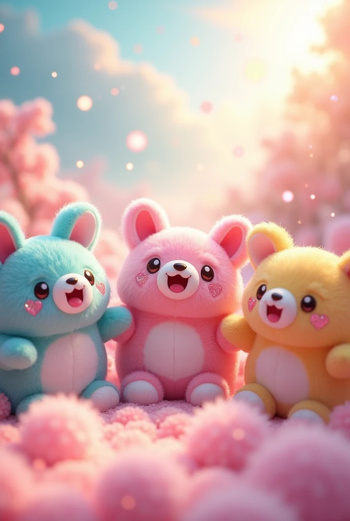 cheered up!! 90s kawaii cheered up! pastel stuffed animals! iridescent