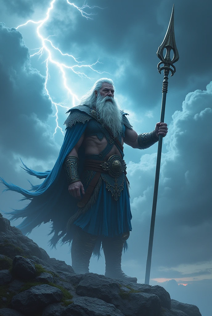 A giant spear, Gungir, Odin the god of war and death, splitting the clouds, piercing the sky, dressed in lightning,IMAGE 16:9