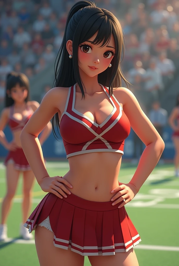 Erotic asian cheerleader. Big breasts. Upskirt. Embarrassed