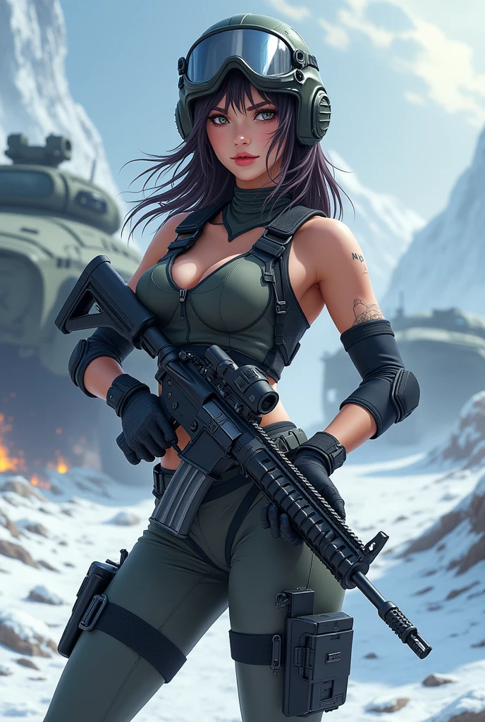 PUBG sexy hot body girl M4 ice war background level 3 halmet anime car