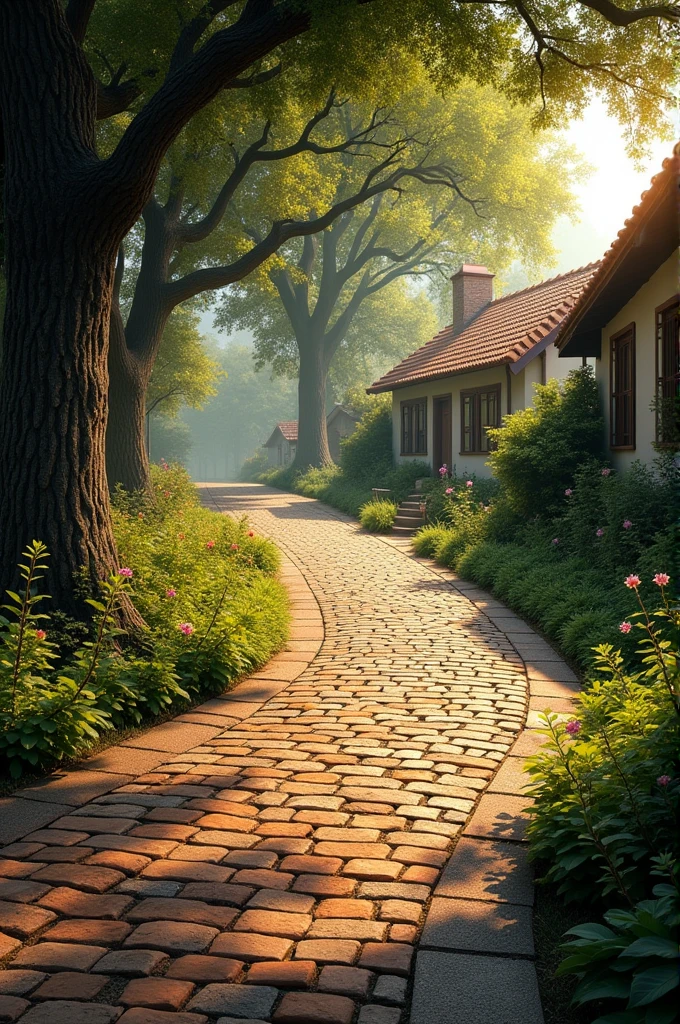 square brown cobblestone road