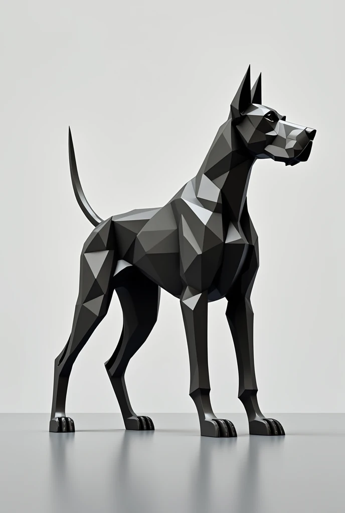 A figure made with triangles of a sculpture of a Great Dane. The idea is that it is a figure with flat triangular faces. (rear)
