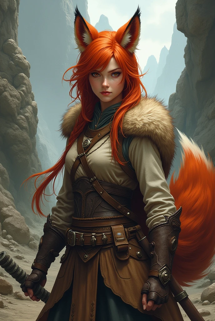 fox, Young woman, warrior, redhead, fox ears, Tail