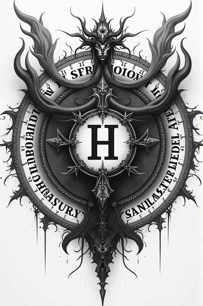 Tetragrammaton with the 72 names of God and the 72 names of Solomon's demons, in black and white, seal sensillo