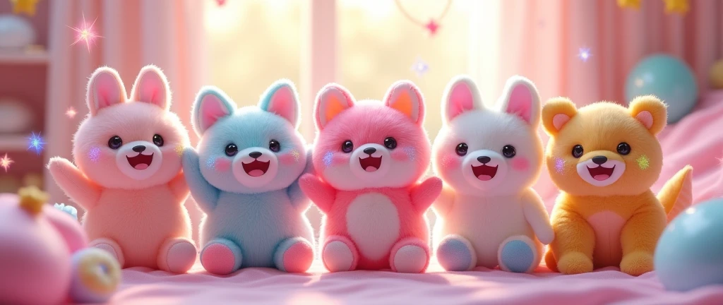 cheered up!! 90s kawaii cheered up! pastel stuffed animals! iridescent