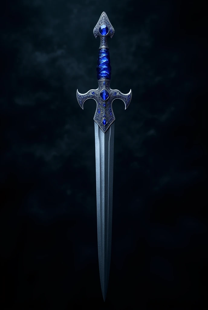 dagger with sapphire on gard, black atlas background, photo style
