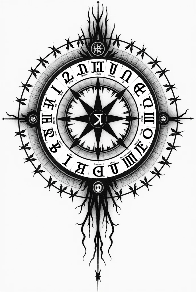 Tetragrammaton with the 72 names of God and the 72 names of Solomon's demons, in black and white, seal sensillo, without drawing