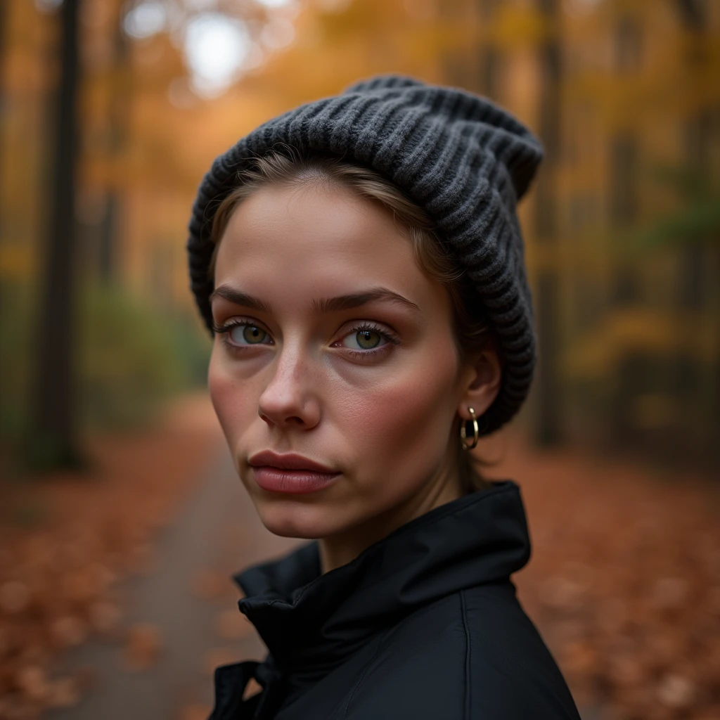 documentary photography,autumn leaves,wooded path,blurry foliage,natural setting,natural lighting,eye-level shot,centered subject,on a terraformed Martian colony,natural point rose,(masterpiece,best quality,ultra-detailed,highres),beautiful detailed eyes,beautiful detailed lips,a captivating gaze,and an alluring expression,extremely detailed,(bilaterally symmetrical:1.1),shot on Canon PowerShot G5 X Mark II with Built-in 8.8-44mm f-1.8-2.8,photo by Larry Burrows 
