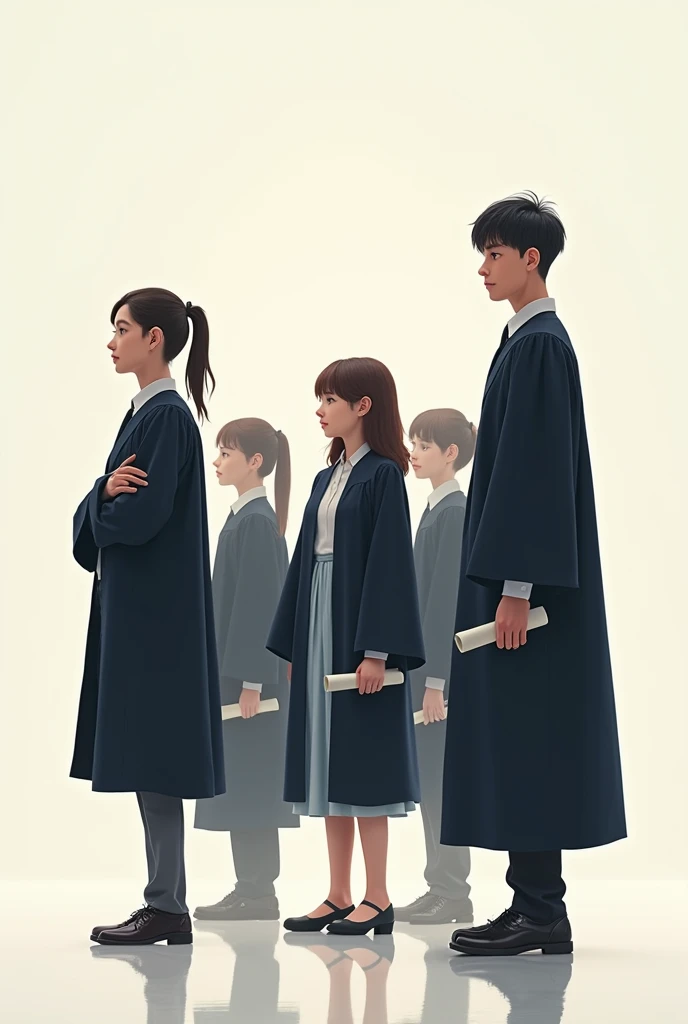 students with degrees and boy
standing alone