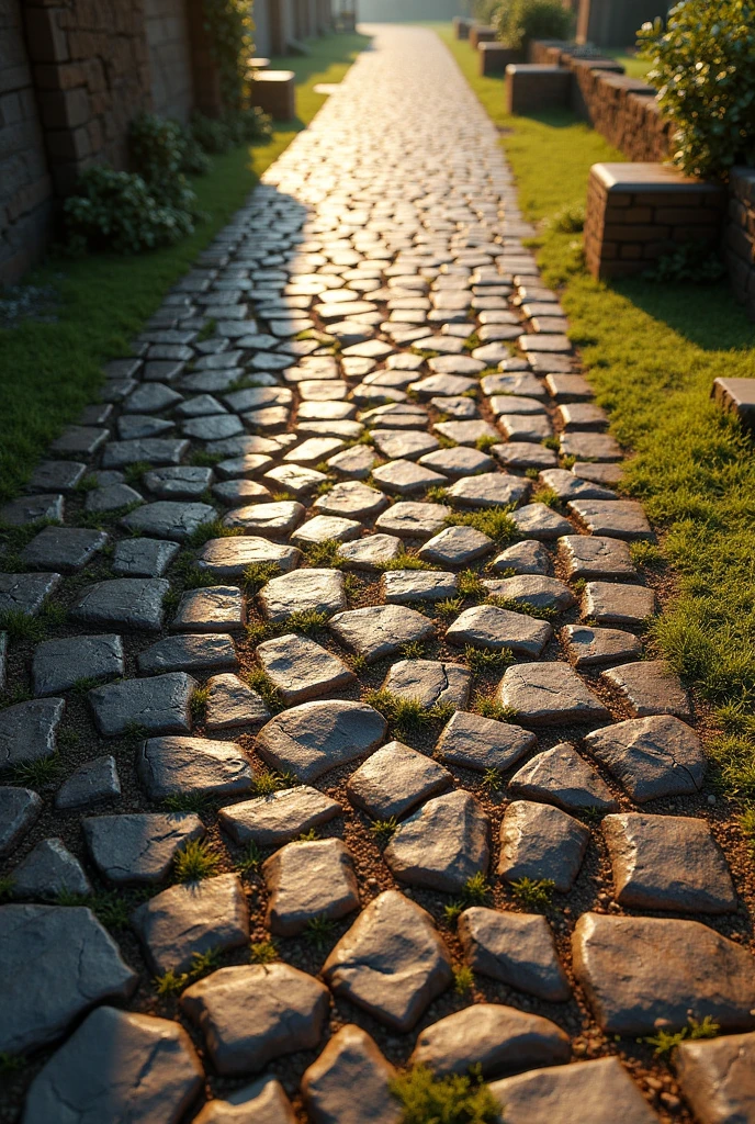 square brown cobblestone road look close up view from the top