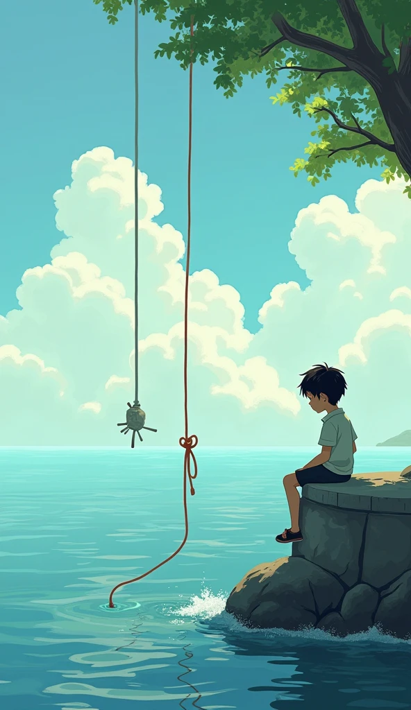 A boy named Pablo liked to sit on the edge, Throw a rope into the water and watch the waves gently rock it.