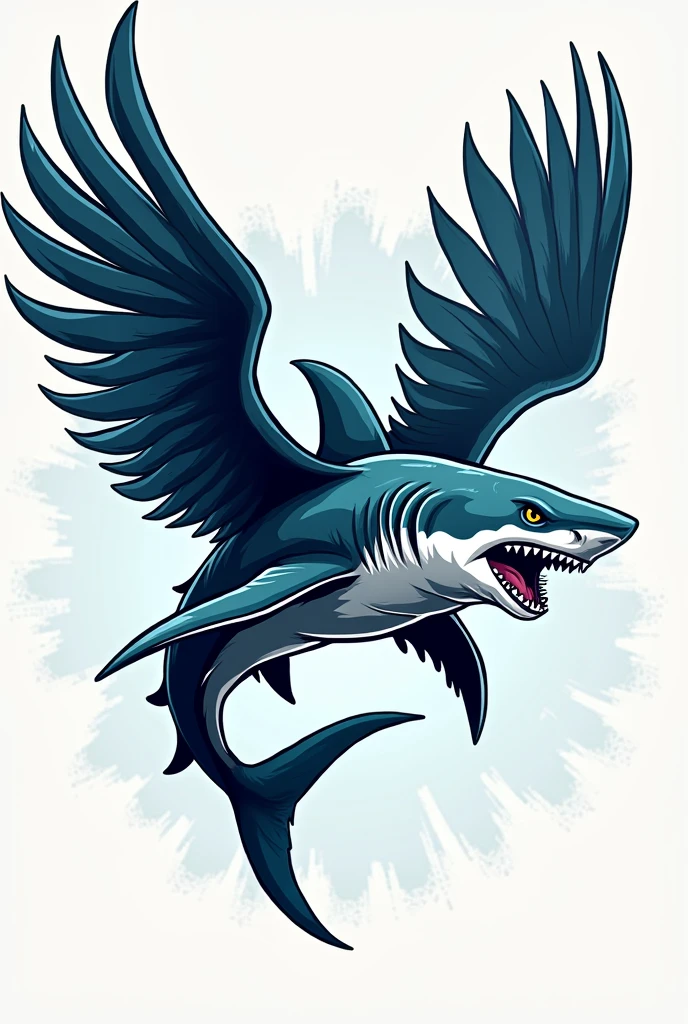 Create a t-shirt logo with a shark with wings