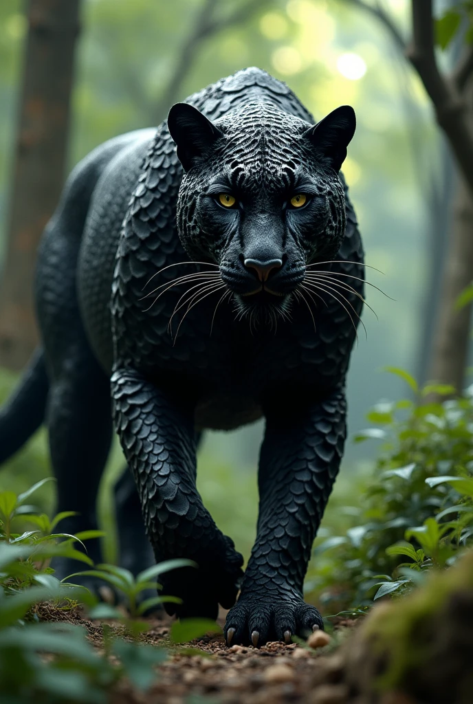 Black leopard covered in hard scales
