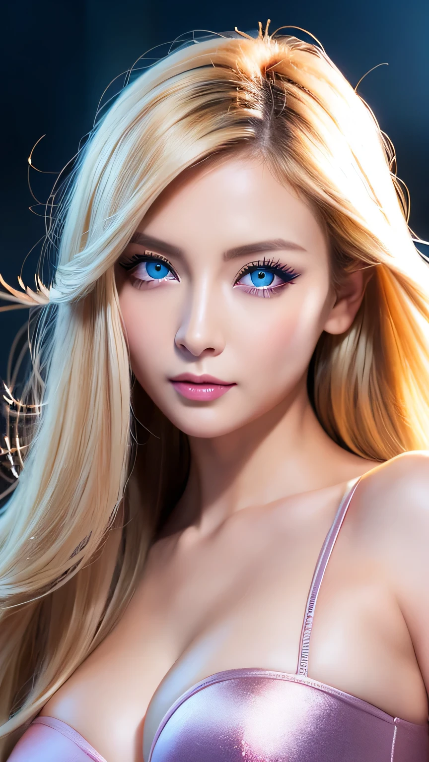Unparalleled beauty, Shiny, firm, glowing skin, Bangs between the eyes, Beautiful luster, Straight platinum blonde, Ultra long wavy silky hair, eyeliner, sexlyで美しい無邪気なギャル, High resolution, Very bright and beautiful big glowing light blue eyes、Very big eyes、Beautiful and adorable,Glossy lips, ((Huge cleavage ))、((erotic、sexly、超High resolution、The lighting is bright、Precise needles without discomfort))、sexlyなマイクロビキニ、Bunny girl