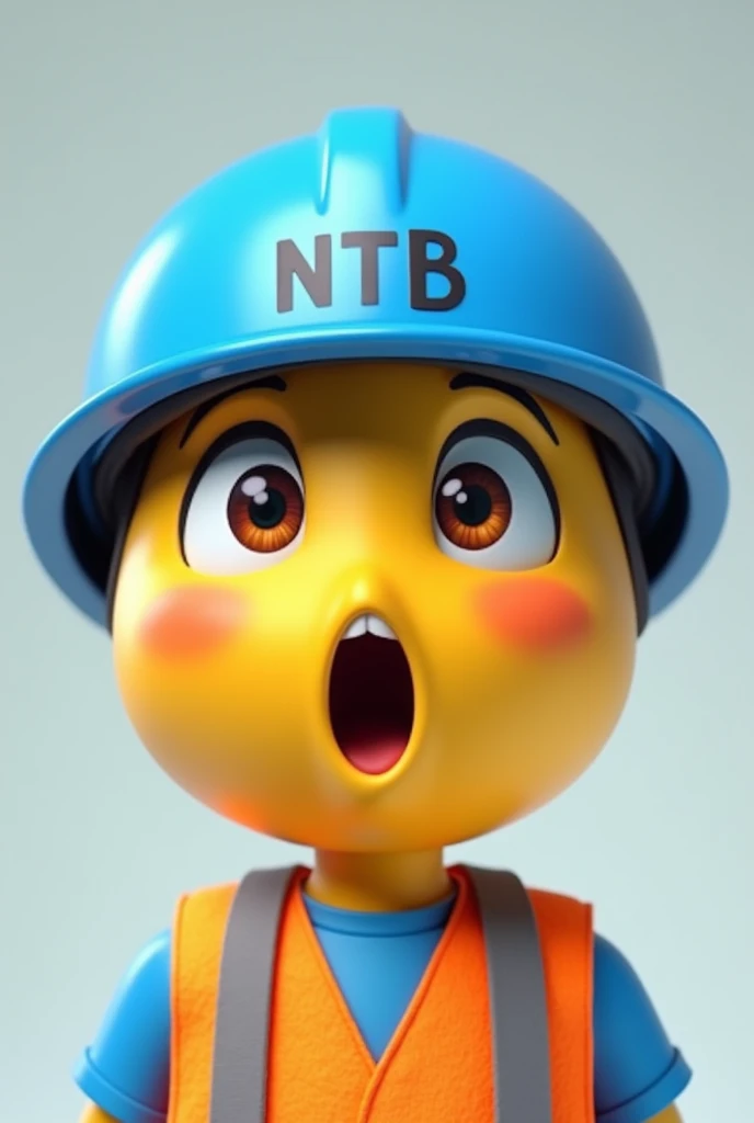 A surprised smiley with a blue helmet with the inscription NTB on the helmet and safety vest. Which is surprised about the situation. 