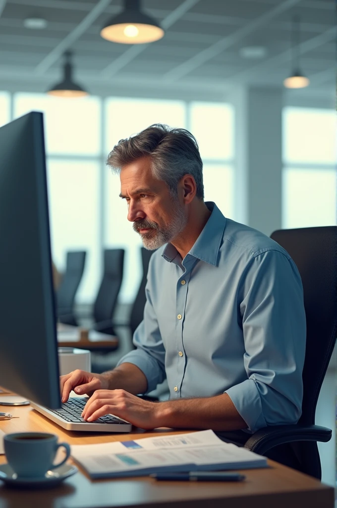 A man he is work on the office